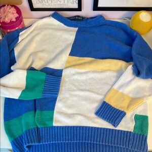 Colorblock Sweater in Blue, Green, and Yellow